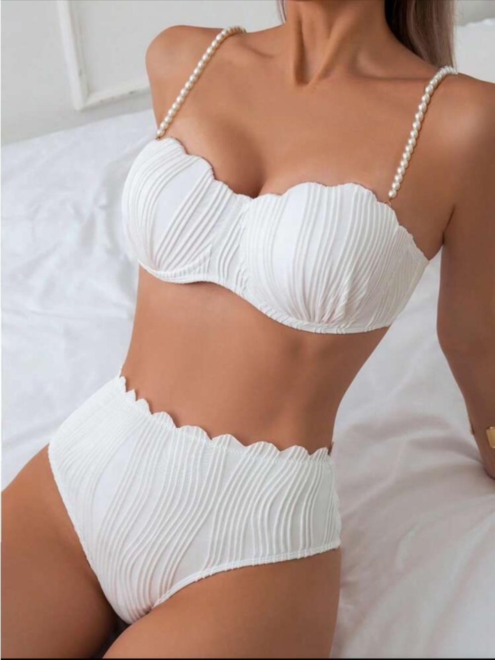 SHEIN Push Up Bikini Bathing Suit - Shell Pattern - Pearl Adjustable Straps - S